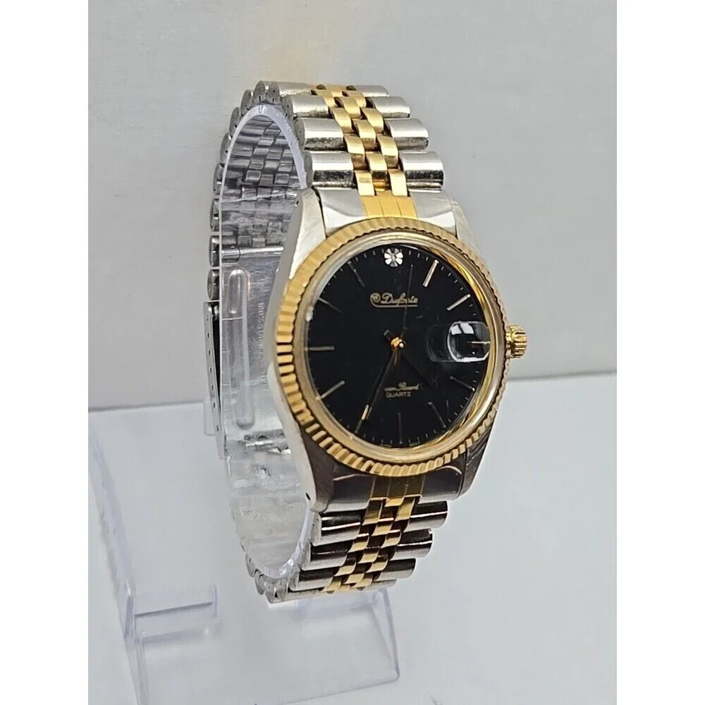 Dufonte Lucien Piccard Two Tone Quartz Watch Date Fluted Bezel Mens New Battery